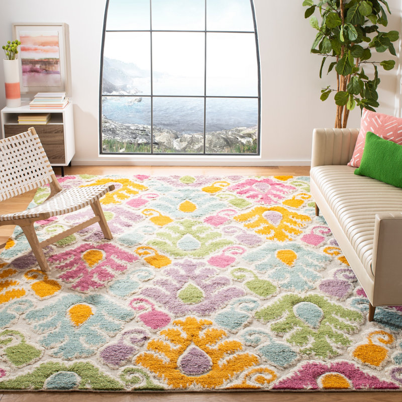 Tapis sud-ouest en laine / coton noué à la main Kenya en vert / bleu / jaune, Rectangle 6 pi x 9 pi