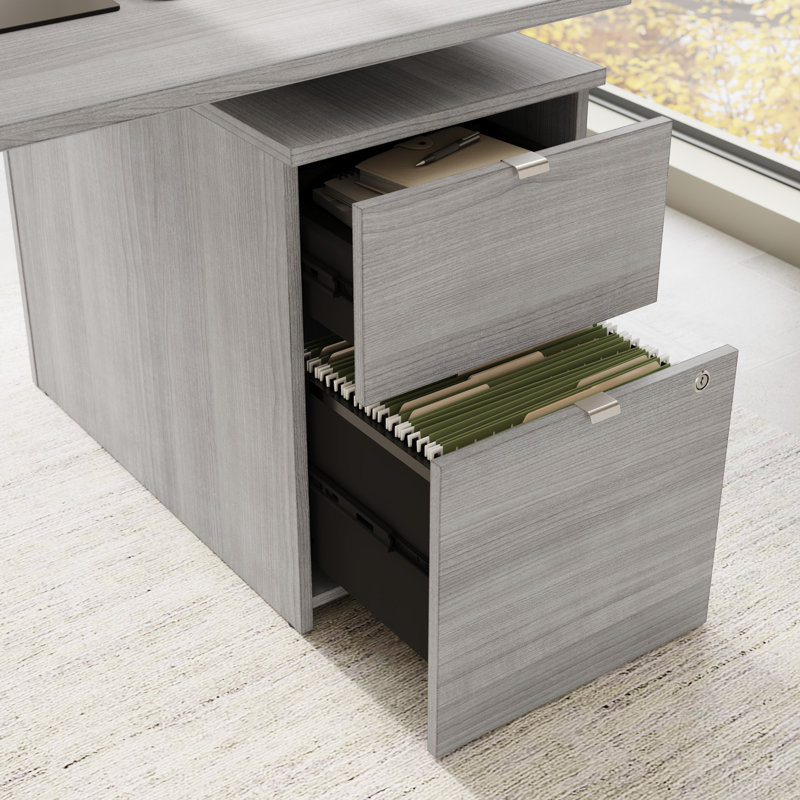 Bush Business Furniture Stratus 72W X 78D Height Adjustable L Shaped Standing Desk With Drawers - Reversible, Platinum Gray