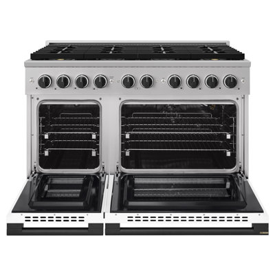 ZLINE Autograph 48 in. Marino Gas Range with 8 DuoPro Burners & White Doors w/ Black Accents