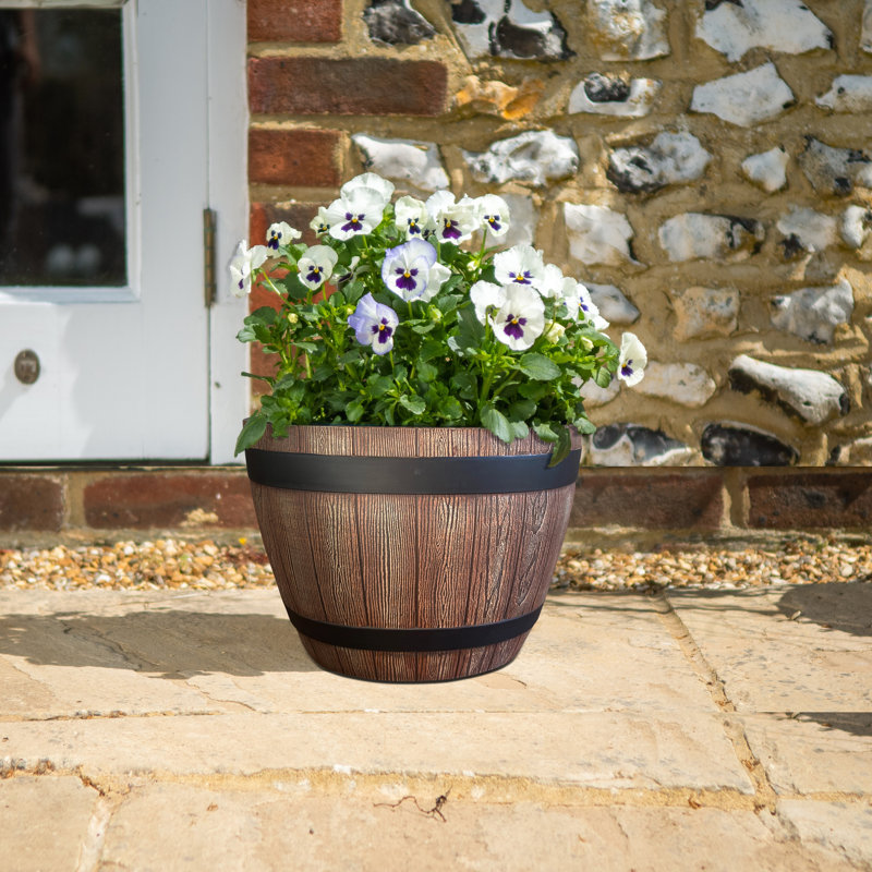 Peringer Handmade Barrel Planter, Dark Oak/Black, 14.96cm H x 20.08cm W x 20.08cm D