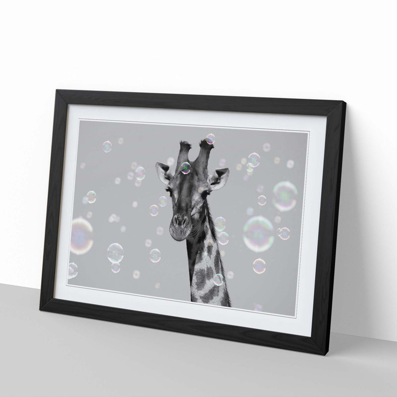 Giraffe Through the Bubbles - Picture Frame Graphic Art Print, Black Framed, 27cm H x 36cm W x 2cm D