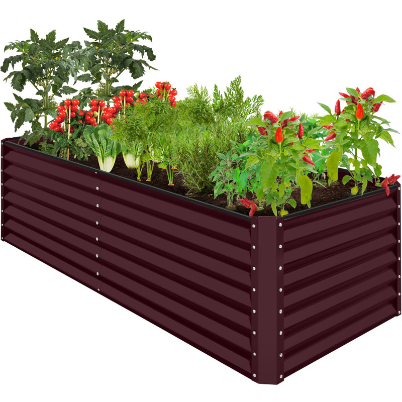 2ft Outdoor Metal Raised Garden Bed, Planter Box For Vegetables, Flowers Herbs, Burgundy, 24" H x 96" W x 48" D