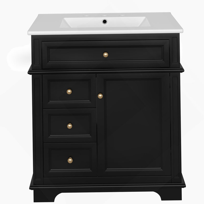 Meuble-lavabo de salle de bain avec lavabo, tiroirs multiples et tablette de porte, fonction de fermeture en douceur, idéale pour organiser les articles de salle de bain essentiels