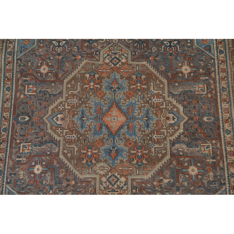 Tapis gris à motif géométrique traditionnel 7 x 10