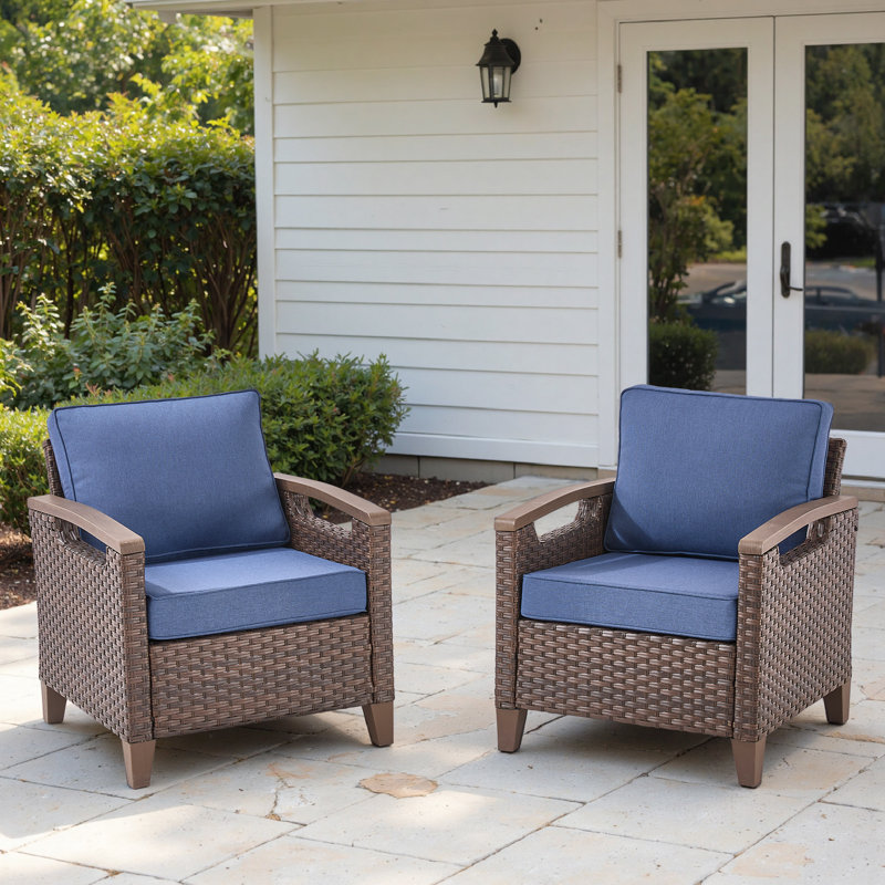 Ensemble de chaises d'extérieur en osier avec coussins, Bleu