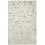 Rectangle Centennial Floral Hand-Knotted Wool/Viscose Area Rug in Silver/Light Blue