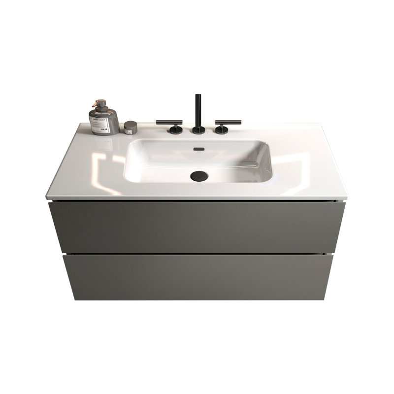 Mobilier de salle de bain gris espace - Meuble-lavabo en céramique de style moderne avec tiroirs silencieux, Blanc / Gris