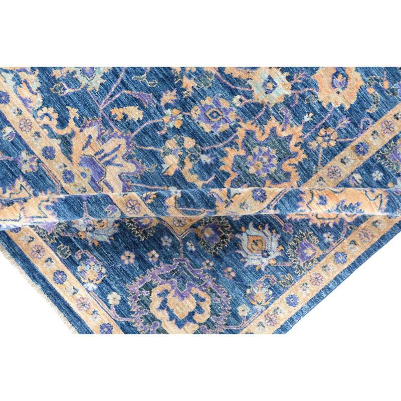 Hand Knotted Wool Area Rug in Navy