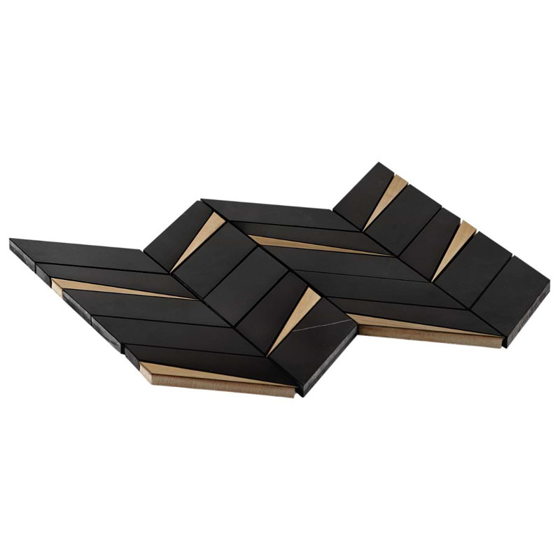 Vara Polished Marble And Brass Mosaic, Nero