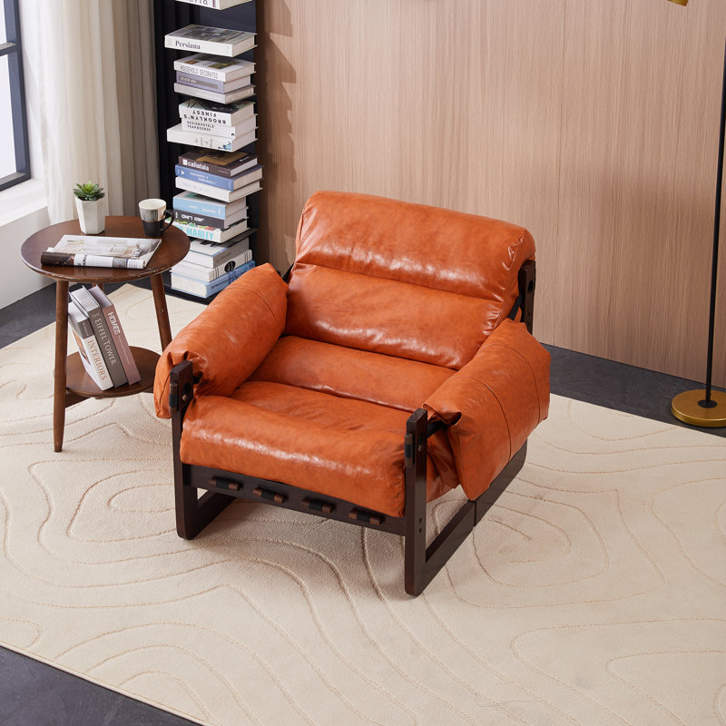 Medieval-Modern Style Lounge Chair – 29.5'' H, Oil-Waxed Leather(Orange), Orange