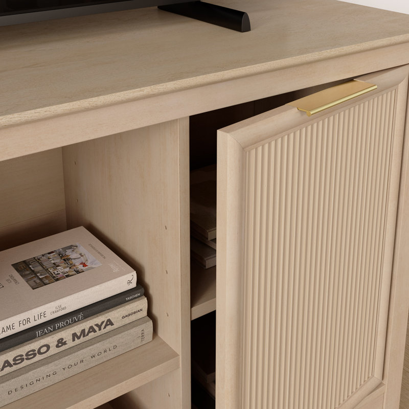 58” TV Stand for TVs up to 60”, Fluted Design, Modern Media Console, Natural Birch, Beige