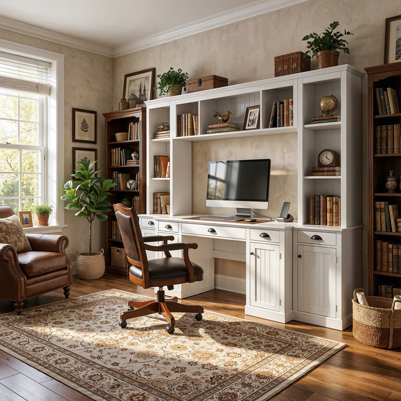 Abigael 88.5'' W Wall Unit Desk With Hutch Bookcase, Drawers, Cabinets, And Open Storage Shelves