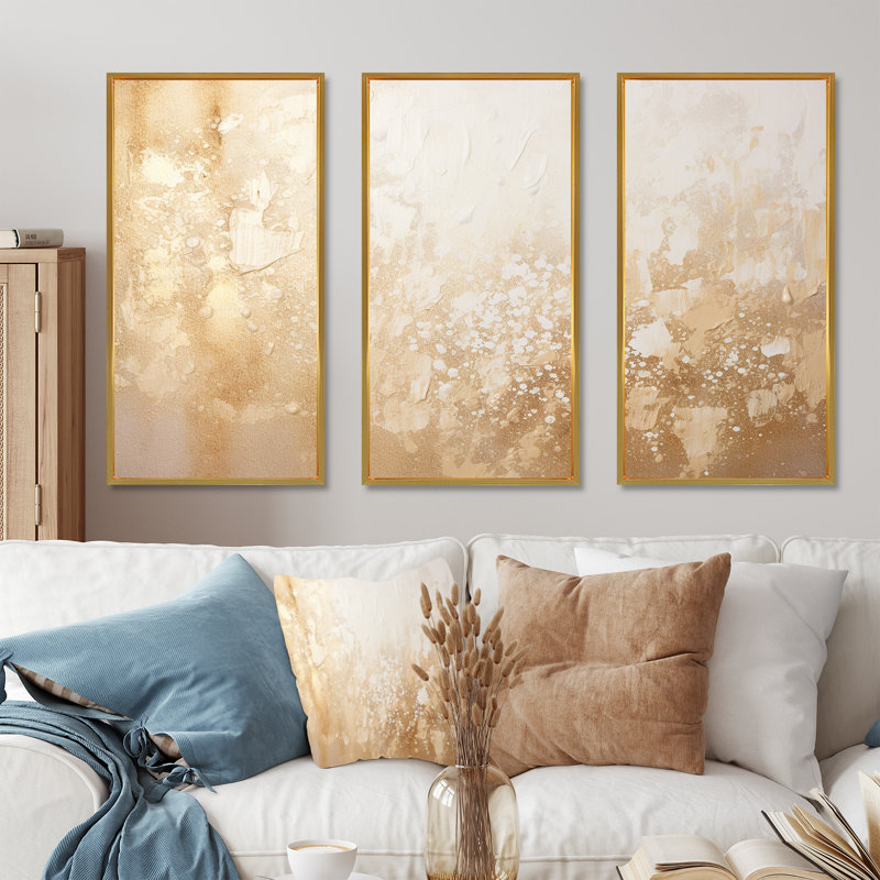 «Sediments Abstract Story I», ensemble d'art mural abstrait, Cadre flottant doré, H 40 po x l 60 po x P 1 po