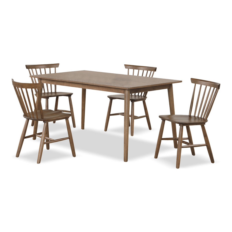 Keyana Dining Table Set, 5 Pieces: Table, 4 Chairs, Brown