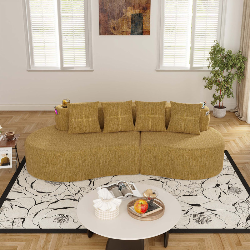 Canapé modulaire incurvé moderne 3 places, Mustard yellow Chenille