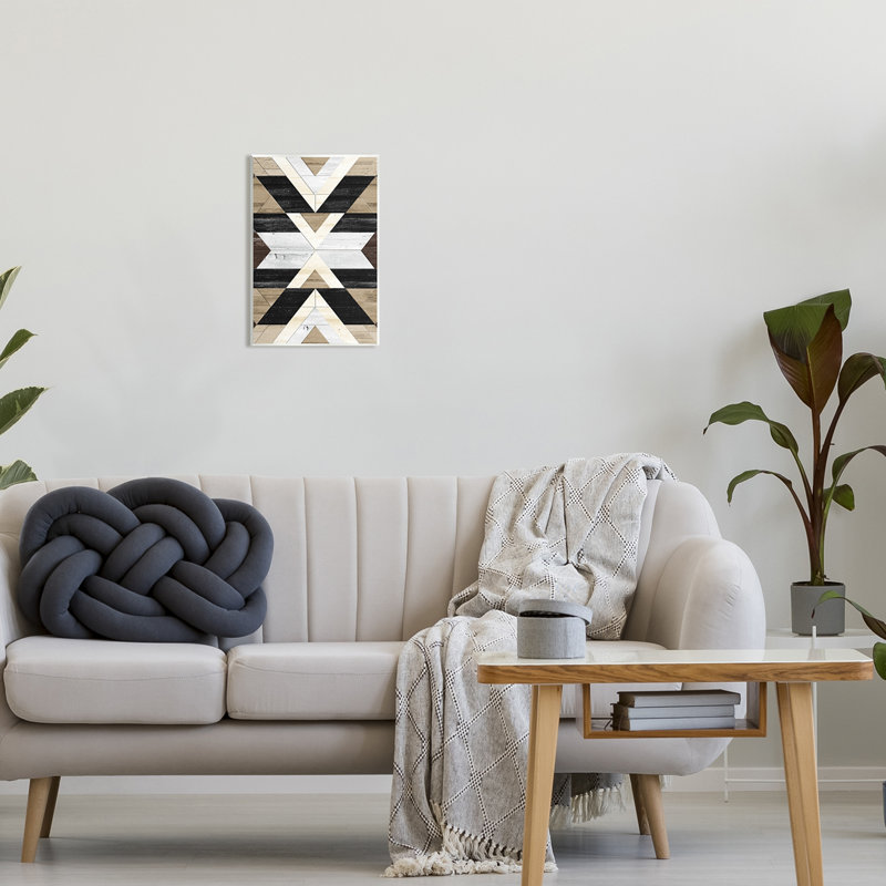 Art mural rustique linéaire aztèque par Erica Billups, H 15 po x l 10 po x P 0,5 po, Bois