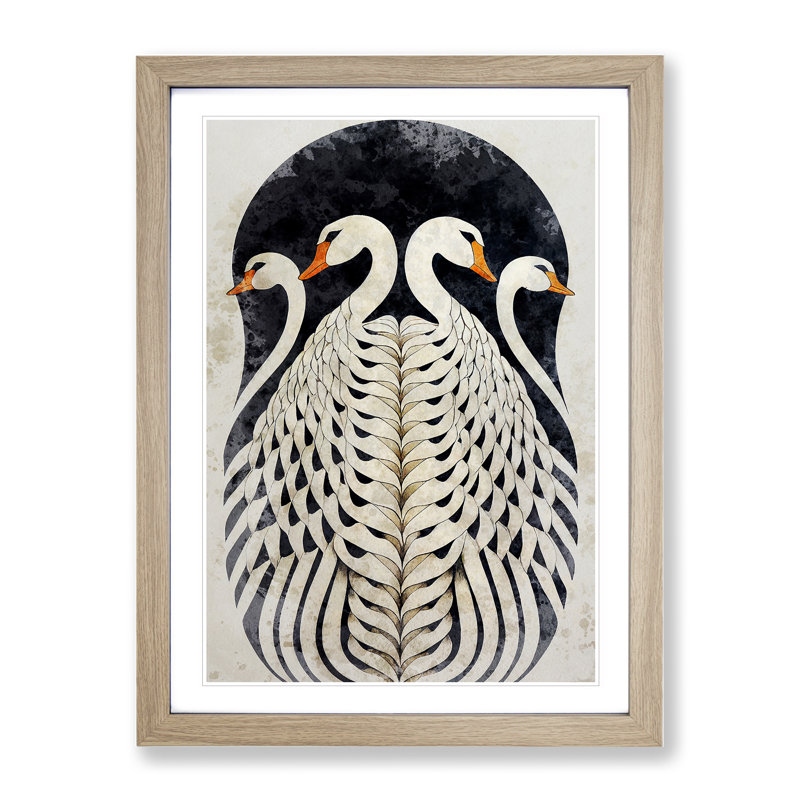 Deco Swan - Framed Print, 34cm H x 25cm W x 2cm D, Oak