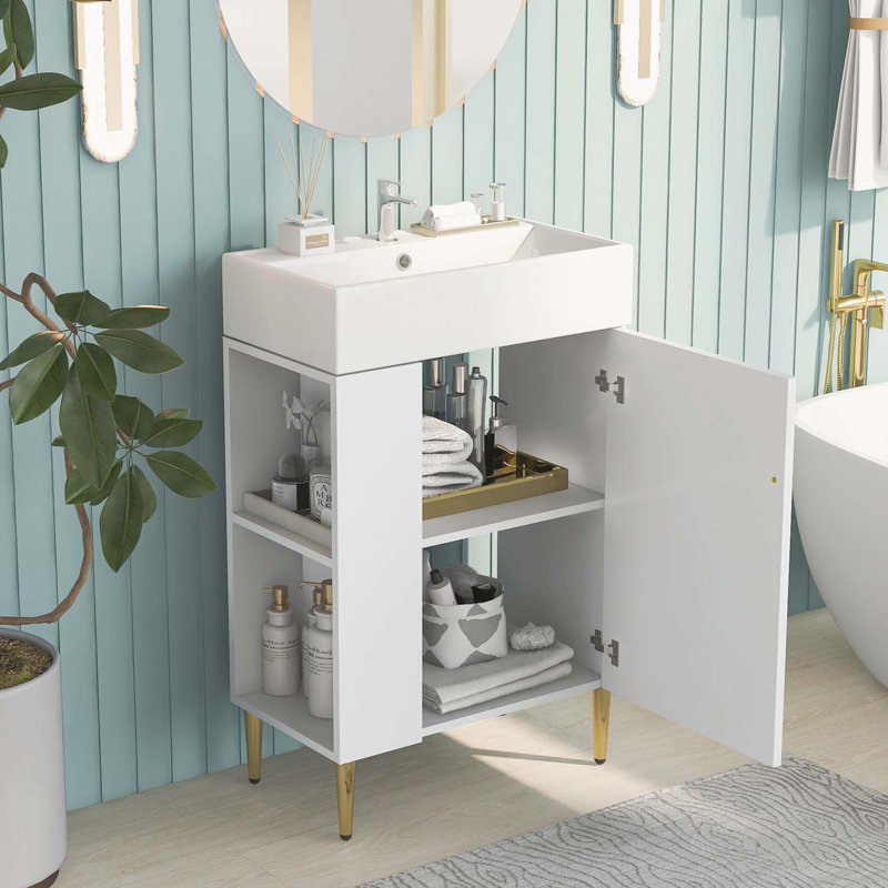 Meuble-lavabo simple autoportant de 21,6 po avec plateau en bois manufacturé Subrina