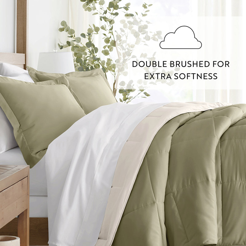 Sage and Ivory Microfiber Full/Queen Reversible Comforter Set