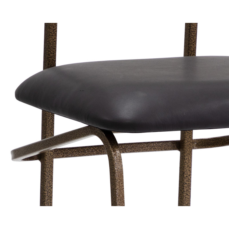 GIBBONS COUNTER STOOL - ANTIQUE BRASS - CHARCOAL BLACK LEATHER, Bar Stool (30" Seat Height)