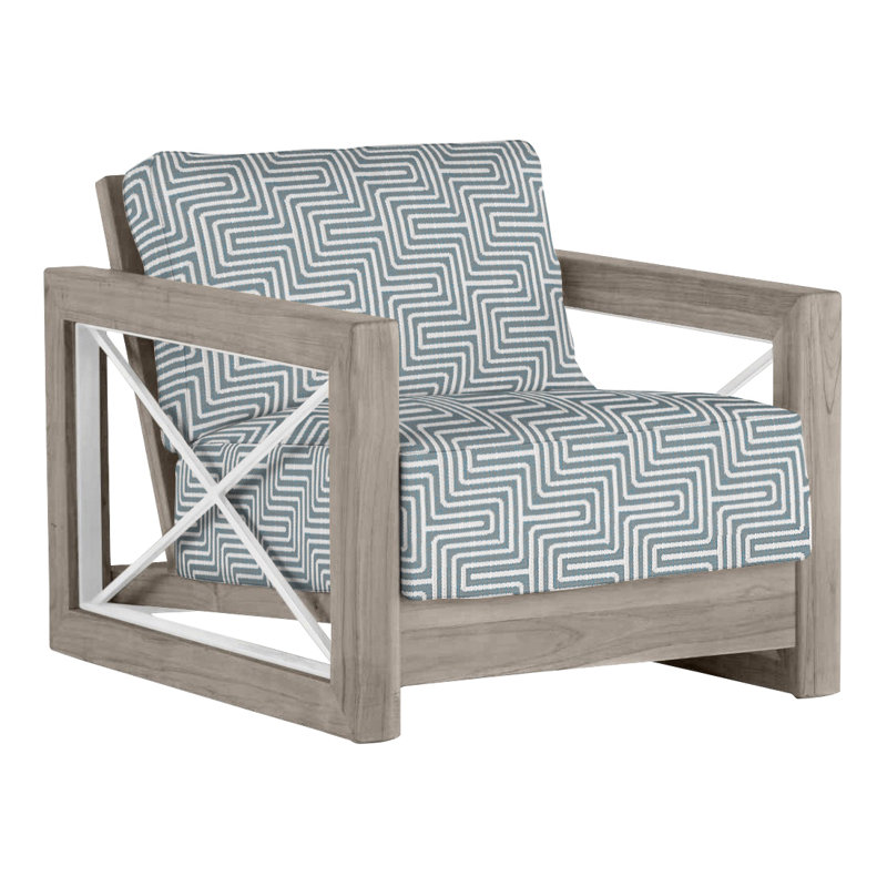 Malta Teak Outdoor Lounge Chair, Oyster Teak/Brushed Stainless, No welt + Standard fill, Perigold Key Figure Twilight
