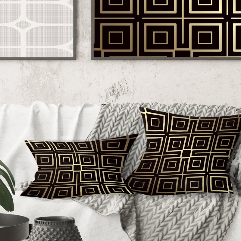 Coussin Golden Luxury GeometricsXII - Mid-Century Modern, 16 po x 1 po