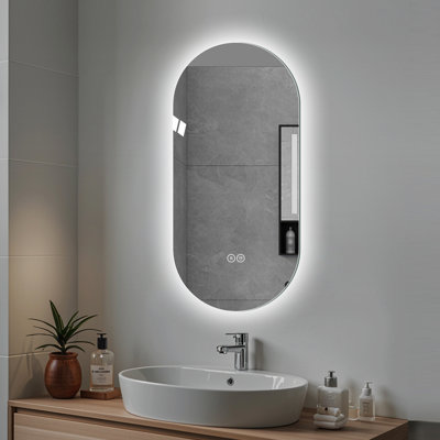 Miroir de salle de bain mural intelligent 48 x 24 pouces avec écran tactile DEL antibrouillard, trois options d'éclairage (blanc 6000 K, naturel 4000 K, chaud 3000 K), réglage de la luminosité, verre incassable, finition argentée 5 mm.