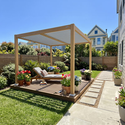 Pergola mauve en aluminium à grain de bois 10 pi x 12 pi avec toit réglable et rétractable pour terrasse