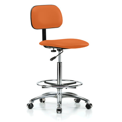 PERCH Chrome Lab Chair with Adjustable Backrest and Foot Ring | High Bench Height 24-33.5"