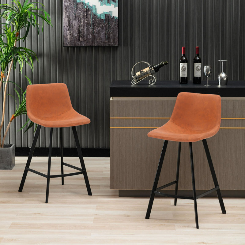 Dasha Microfiber Counter Stool with Metal Legs, Brown