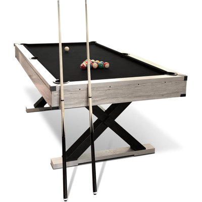 84" Pool Table, 7 ft Billiard Table with X-Leg Base, Includes 2 Cue Sticks, Billiard Balls, Cue Rack & Cleaning Brush