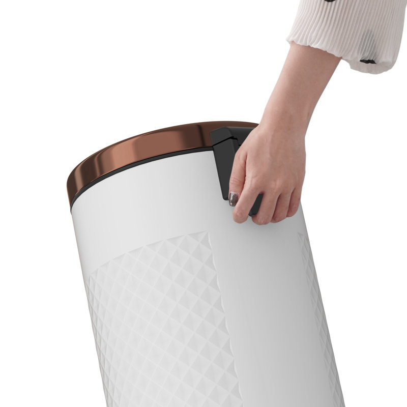 White Stainless Steel Pedal Trash Can with Diamond Design