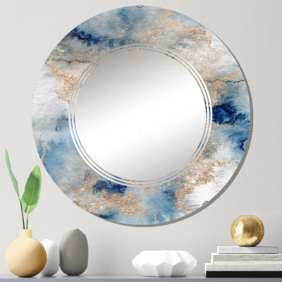 Blue Gold Marble Clouds Wall Mirror, Modern Round - Blue And Gold Marble Clouds I