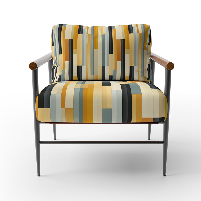 Fauteuil d'appoint rembourré moderne et contemporain à motif de lignes jaunes rayées