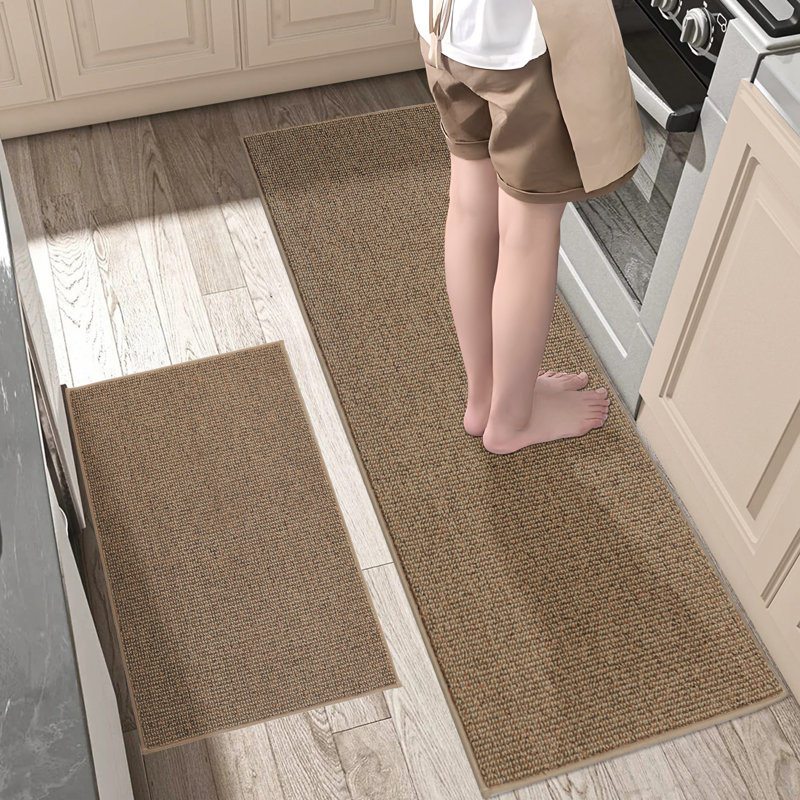 Solid Colour Non-Skid Kitchen Mat, Runner 61cm x 152.4cm, Beige