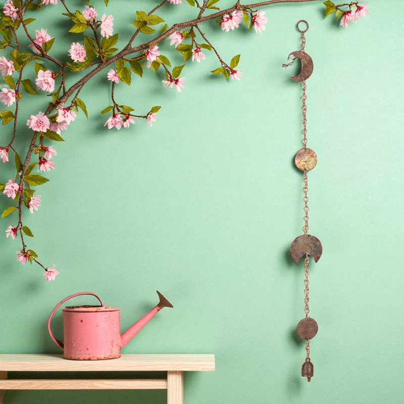 Carillon éolien Vivanta Phase de la Lune avec cloche rustique – 76 cm (30 pouces) en métal martelé pour chambre à coucher