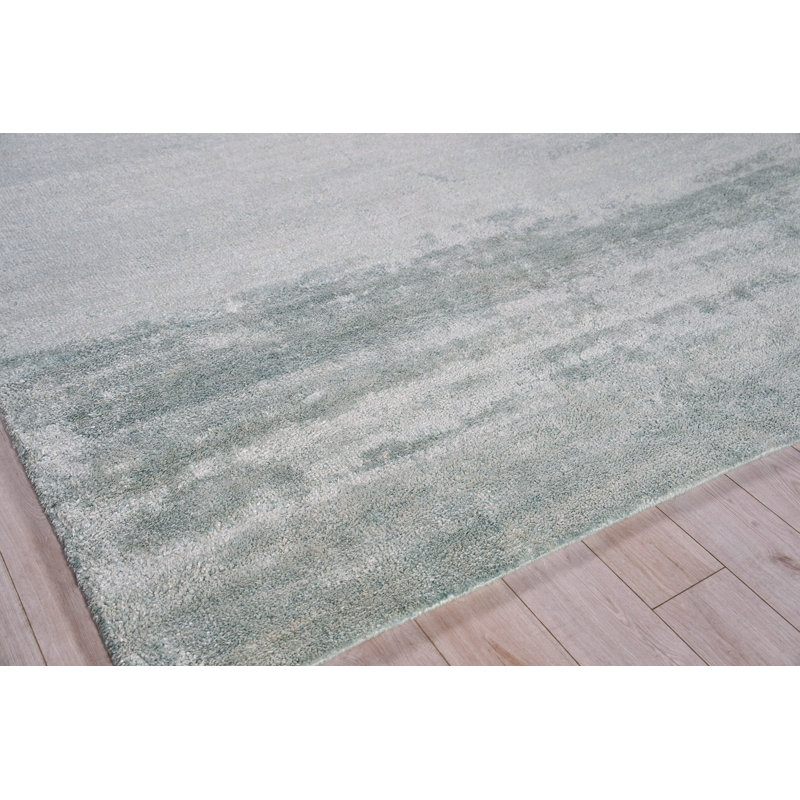 Plush Hand-Knotted Wool/Viscose Area Rug in Gray/Blue, Rectangle 10' x 14'