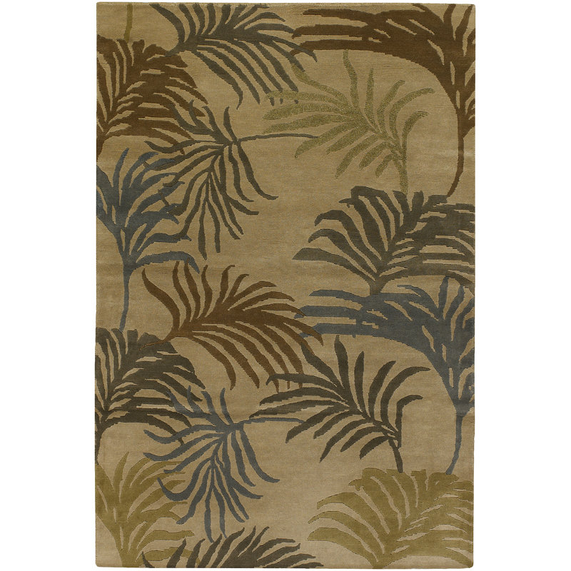 Malo Wool Floral Area Rug in Brown/Teal, Rectangle 9' x 13'