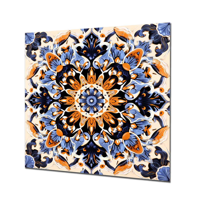 Carreaux jaunes et bleus en Grèce III - tuile abstraite, art mural en métal, H 29 po x l 29 po x P 1,5 po