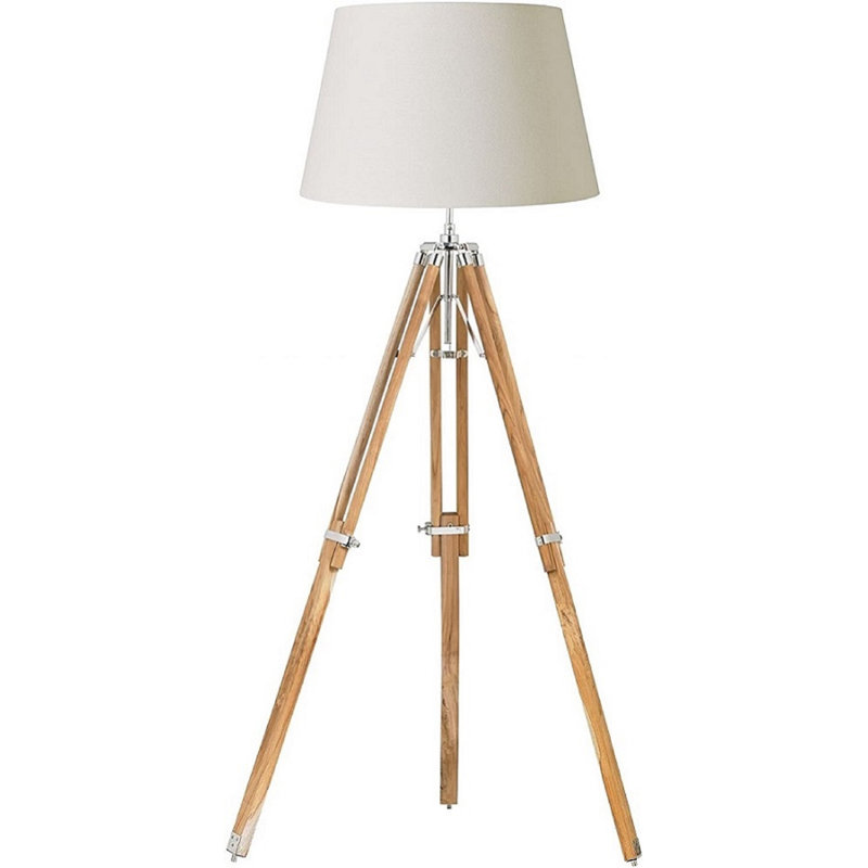 Lampe trépied 57" Bussard, Blanc / naturel