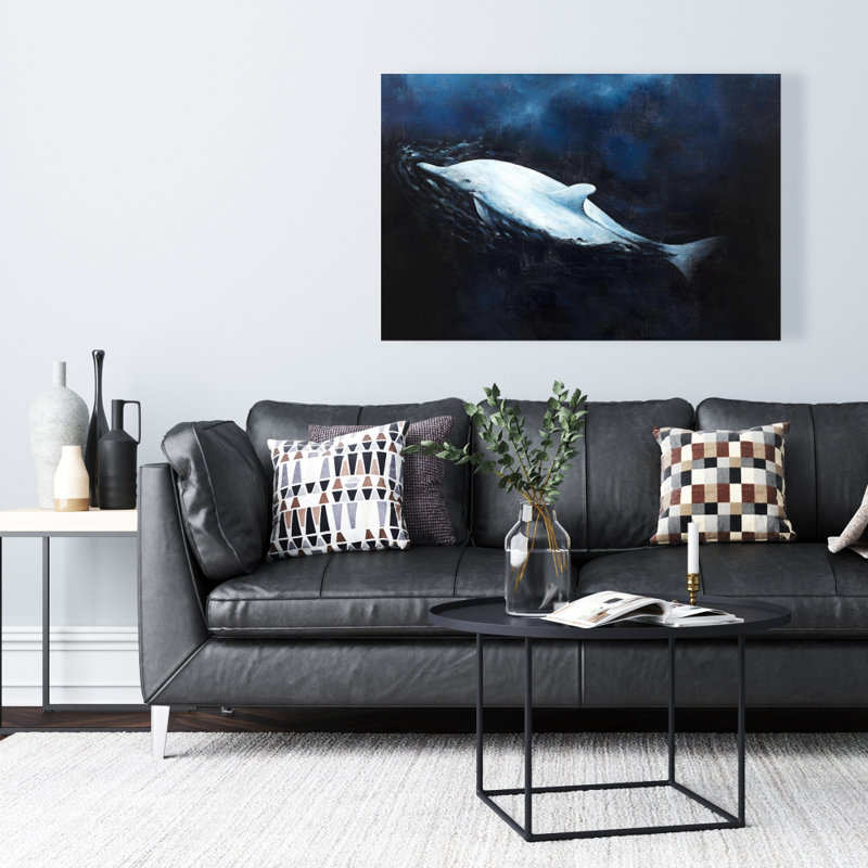 «Living Dolphin» - art de salon bleu pour la décoration intérieure, H 36 po x l 24 po