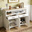 140cm Large Farmhouse Sideboard with X-Frame Design, 2 Drawers & 2-Door Cabinet, Scandinavian Kitchen Storage Console,  White & Oak