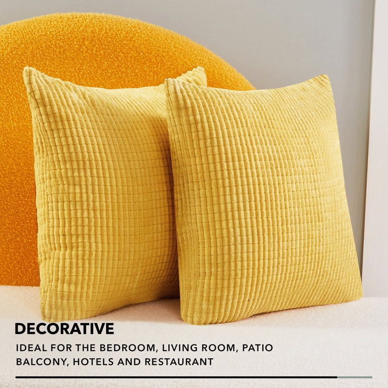 Deconov Ribbed Corduroy Square Throw Pillow Covers (Set of 2), 24" x 24", Yellow