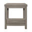 Ensemble de 3 tables d'appoint de style transitionnel comprenant 1 table basse et 2 tables de chevet, en stratifié mélamine et bois d'ingénierie, gris, fini vieilli, avec étagères de rangement inférieures.