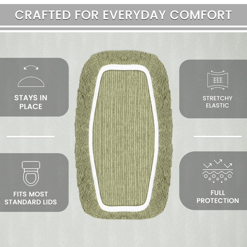 100% Cotton Plush Toilet Tank Lid Cover with Elastic Fit, Soft Decorative Bathroom Accent, 10"x22", Green