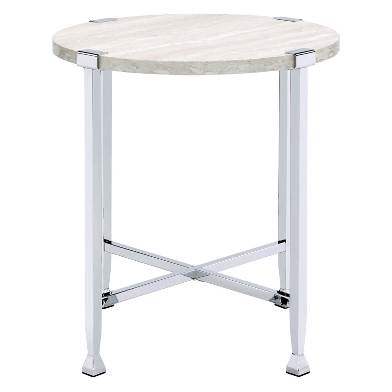Table de bout contemporaine en chêne blanc avec détails ronds en métal et fonction chic