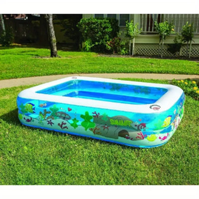 Piscine de l'école d'été Pool Master Big Fun - capacité de 1 à 3 personnes, bleu mer et noir, cadre en plastique durable avec bord de sécurité, comprend plusieurs accessoires pour les fêtes de famille, les vacances et la cour arrière, les accesso