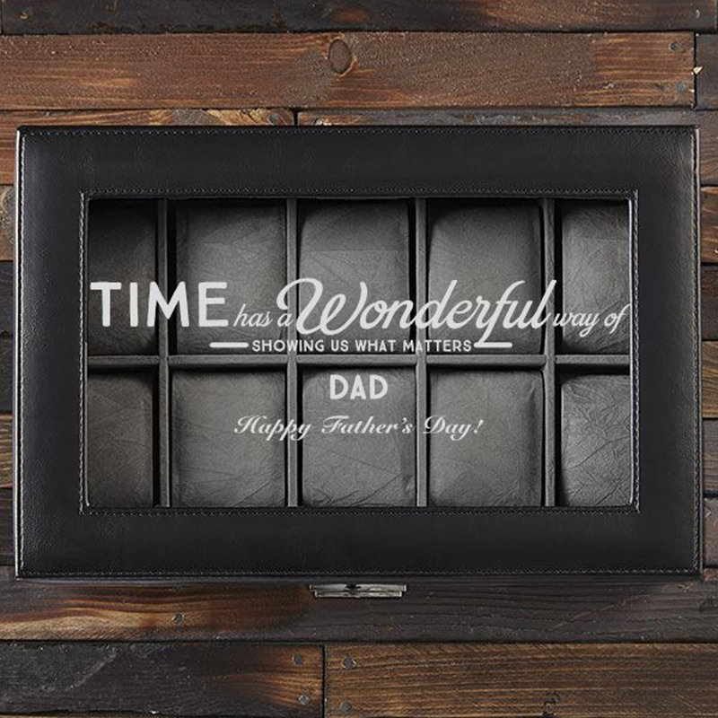 Boîte à montre personnalisée en cuir végétalien à 10 emplacements Timeless Message, Oui