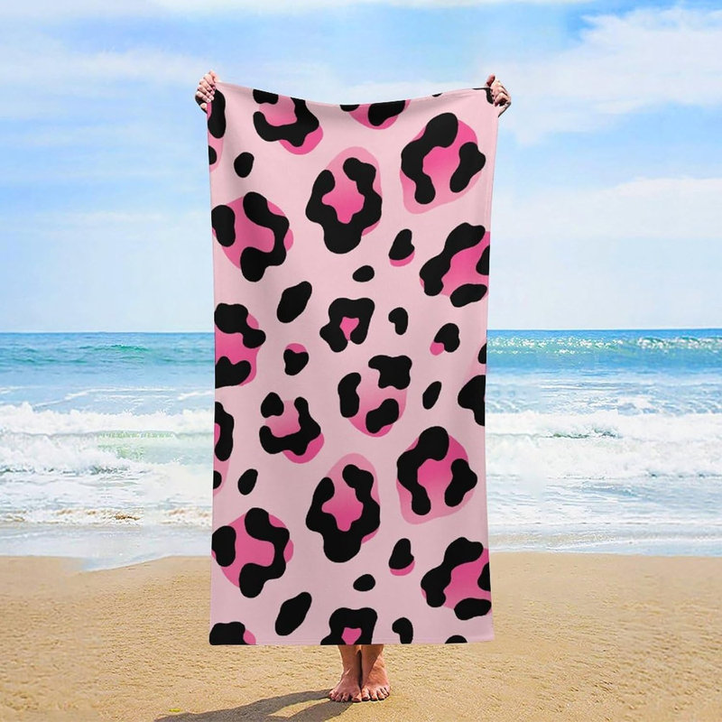 Quick Dry Microfiber Pink Leopard Beach Towel, 60 x 80 in