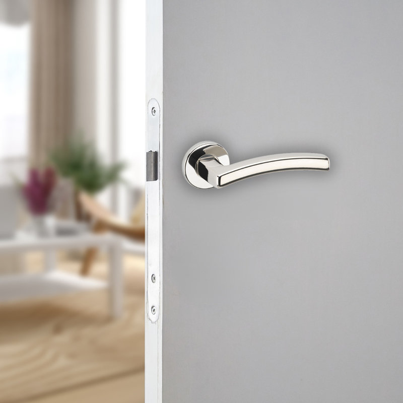 Door Handle, Polished Nickel Rose